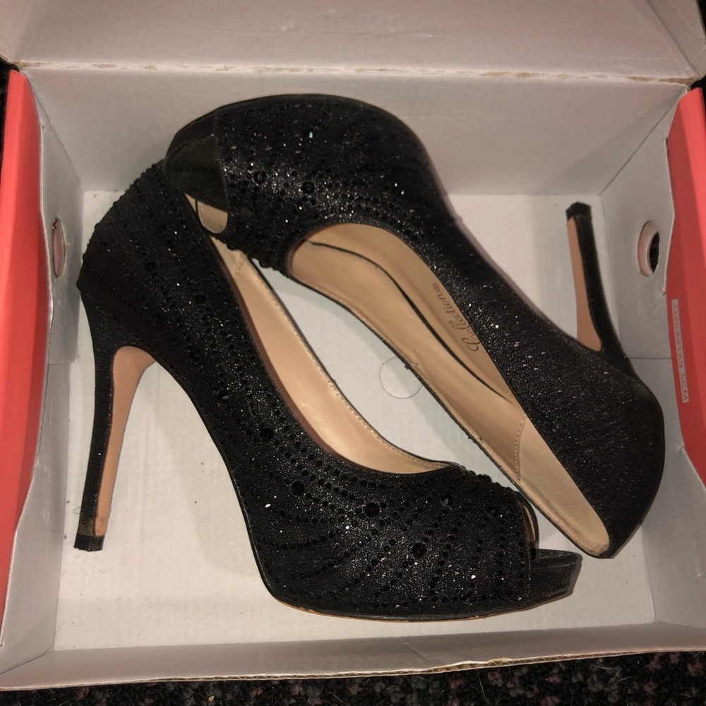 Black Sparkly Open Toe Heels